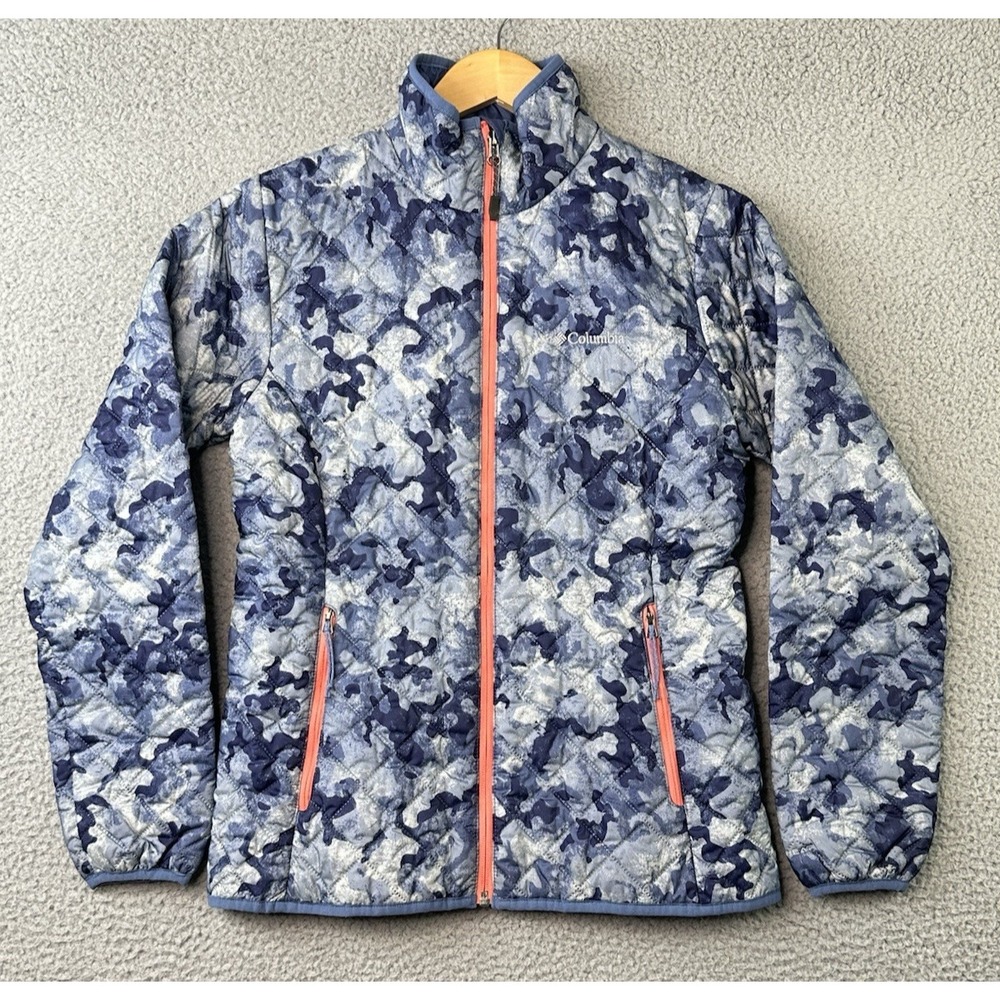 Columbia Powder Lite Omni-Heat Womens Small Puffer Jacket Blue Camo WL1168